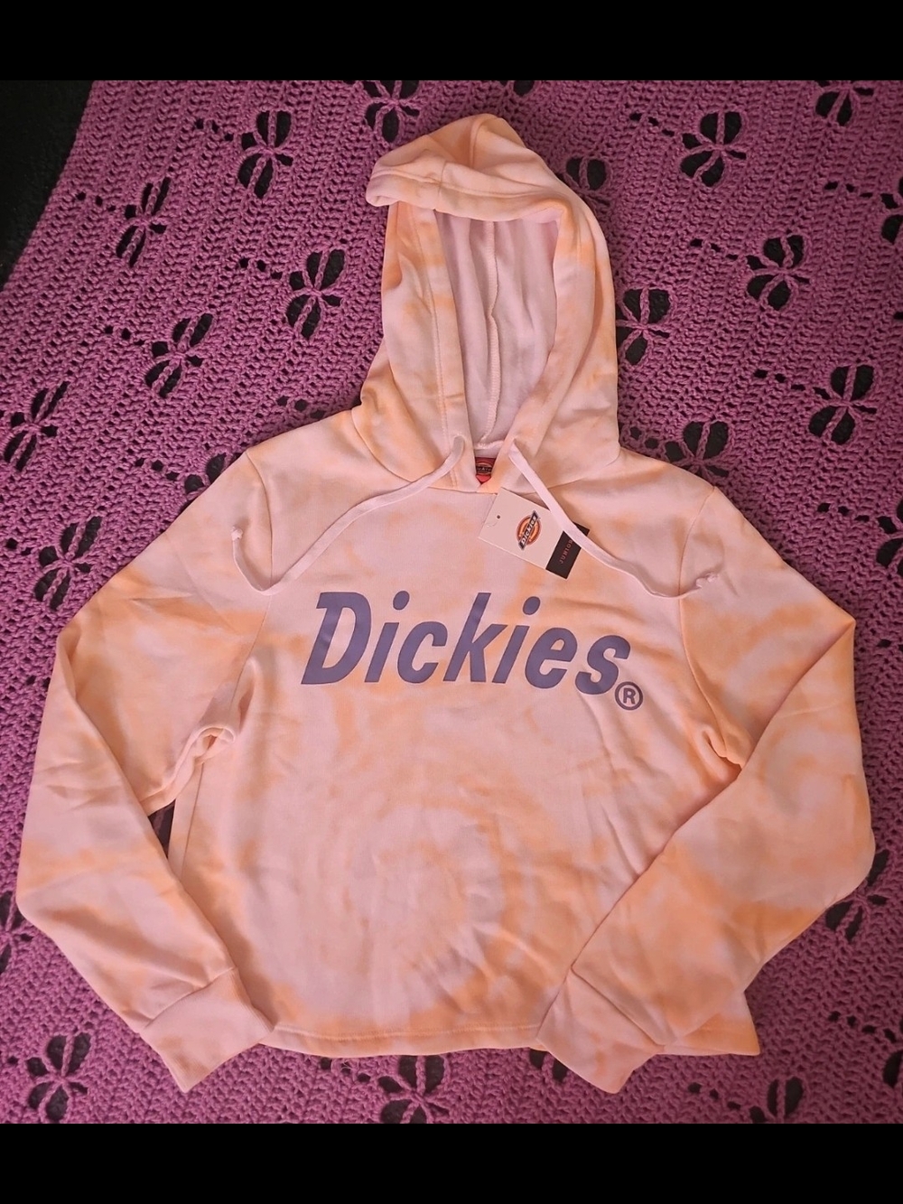 Dickies Peach Tie-Dye Crewneck Hoodie with Blue Logo